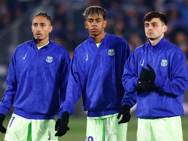 Barcelona trio Raphinha, Lamine Yamal and Pedri on January 18, 2025