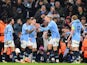 Manchester City players celebrate after scoring on January 29, 2025