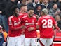 Nottingham Forest's Morgan Gibbs-White celebrates with teammates on February 1, 2025