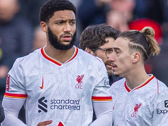 Liverpool's Joe Gomez is taken off injured on February 9, 2025