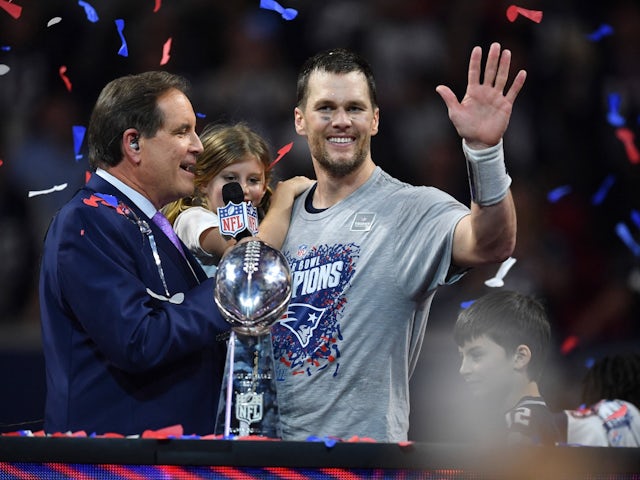  Tom Brady celebrates a Super Bowl victory with the New England Patriots on February 3, 2019