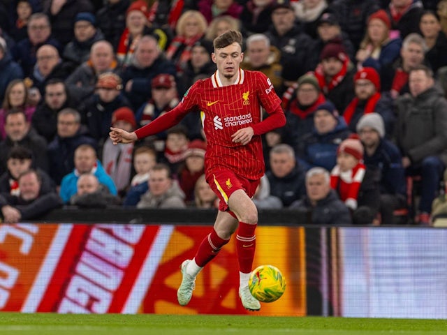 Liverpool's Conor Bradley during his side's match against Tottenham Hotspur, on February 6, 2025