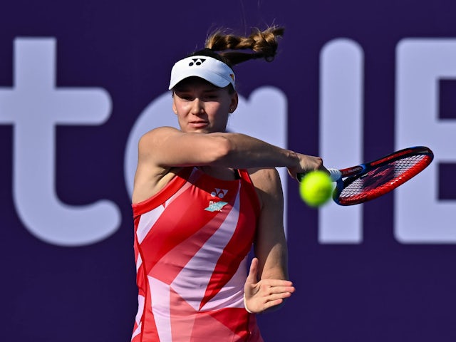 Elena Rybakina in action at the Qatar Open on February 12, 2025