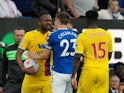 Everton's Seamus Coleman and Crystal Palace's Jordan Ayew clash on May 19, 2022