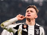 Juventus' Francisco Conceicao celebrates after scoring against Inter Milan, on February 16, 2025