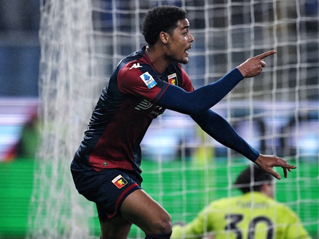  Koni De Winter celebrates scoring for Genoa on January 27, 2025