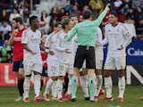 Real Madrid's Jude Bellingham is sent off against Osasuna on February 15, 2025