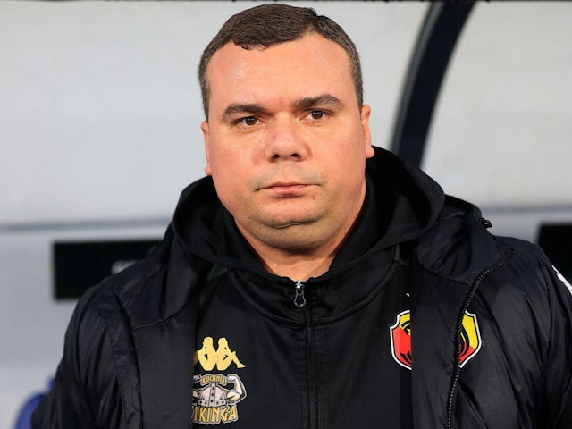 Head coach of Jagiellonia Bialystok Adrian Siemieniec during his side's match against Backa Topola, on February 13, 2025