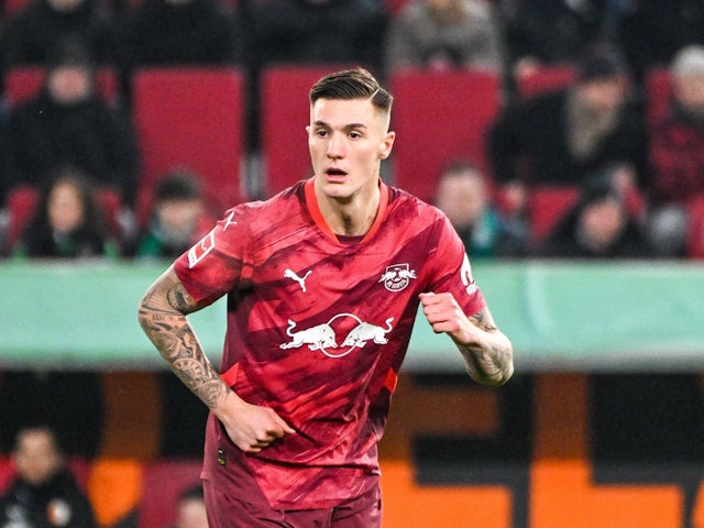 RB Leipzig striker Benjamin Sesko during his side's match against Augsburg, on February 14, 2025