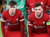 Liverpool's Conor Bradley and Andy Robertson pictured on March 14, 2024