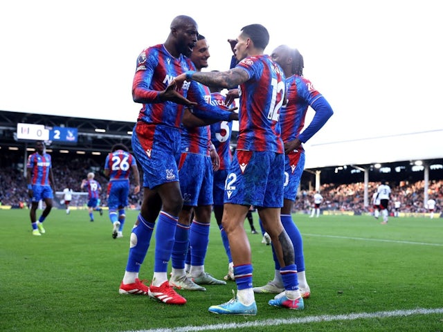 Daniel Munoz celebrates scoring against Fulham, on February 22, 2025