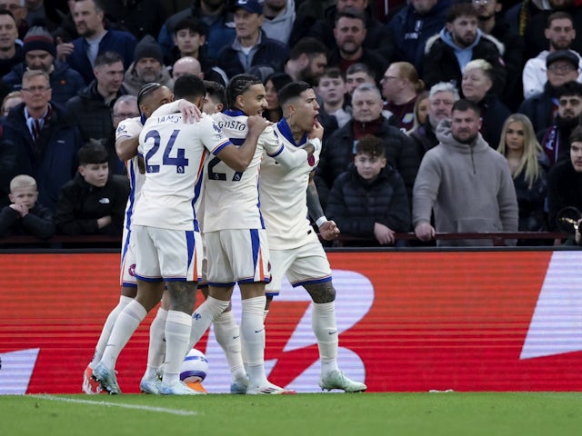 Chelsea's Enzo Fernandez celebrates scoring on February 22, 2025