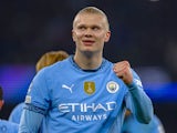 Manchester City's Erling Haaland celebrates on February 11, 2025