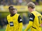 Borussia Dortmund's Jamie Gittens with Julian Brandt on February 8, 2025