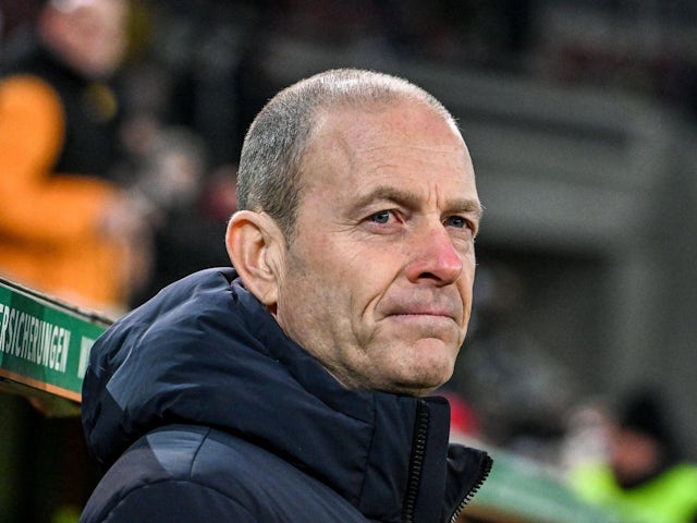 Manager of Augsburg Jess Thorup during his side's match against RB Leipzig, on February 2, 2025