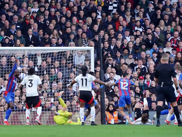 Fulham's Joachim Andersen scores an own goal against Crystal Palace, on February 22, 2025