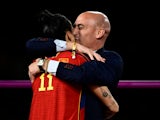 Spanish Football Federation (RFEF) President Luis Rubiales kisses Jenni Hermoso on August 20, 2023