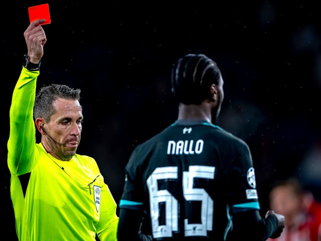 Liverpool's Amara Nallo is sent off on January 29, 2025