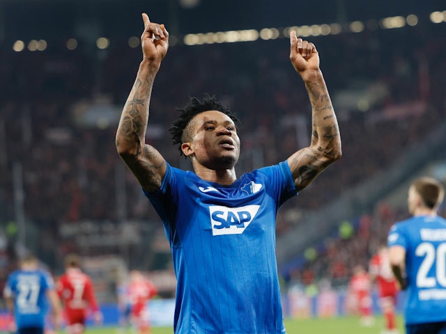 Gift Orban celebrates scoring for Hoffenheim on February 23, 2025