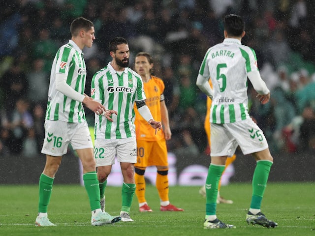 Real Betis' Isco celebrates scoring against Real Madrid on March 1, 2025