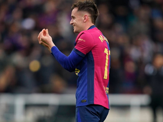 Marc Casado celebrates scoring for Barcelona against Real Sociedad on March 2, 2025