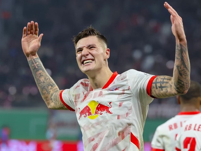 RB Leipzig's Benjamin Sesko celebrates on February 26, 2025