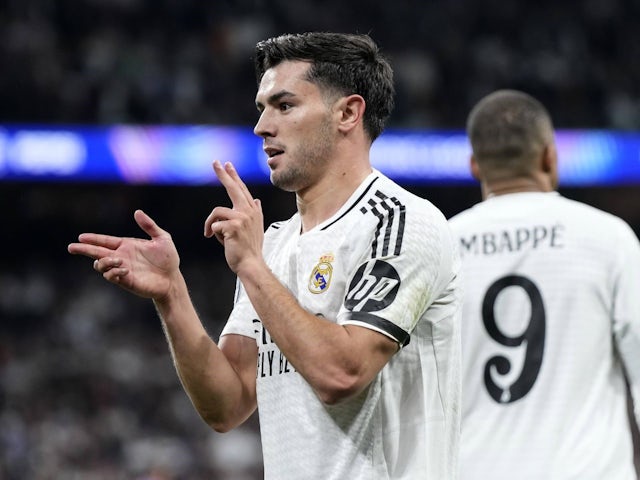 Brahim Diaz celebrates for Real Madrid on March 4, 2025