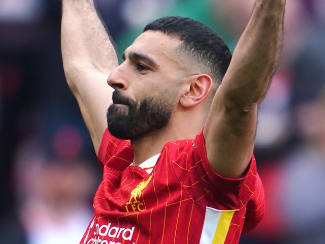 Liverpool's Mohamed Salah celebrates scoring on March 8, 2025