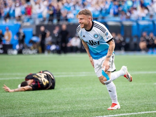 Pep Biel celebrates a goal for Charlotte FC on March 1, 2024