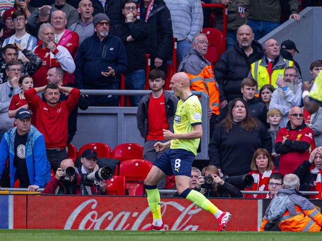 William Smallbone of Southampton celebrates scoring against Liverpool, on March 8, 2025