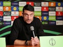 Coach Albert Riera of Celje at a press conference before his side's match against Jagiellonia Bialystok, on November 28, 2024