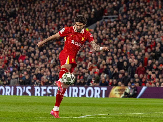 Dominik Szoboszlai of Liverpool during his side's match against Paris Saint-Germain, on March 11, 2025