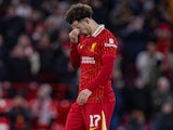 Liverpool's Curtis Jones looks dejected after missing a penalty on March 11, 2025