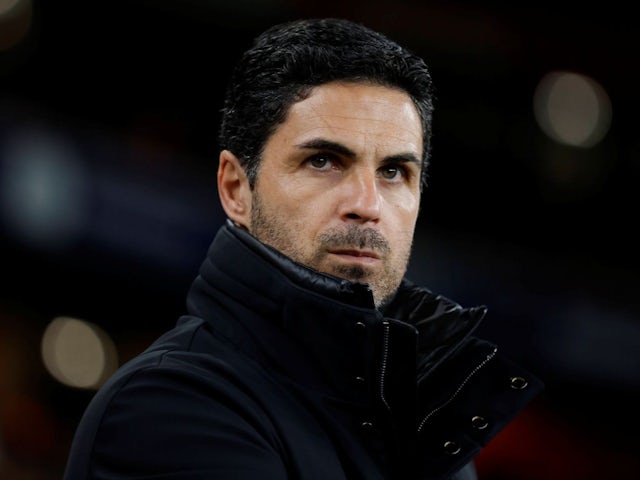 Arsenal head coach Mikel Arteta during his side's match against PSV Eindhoven, on March 12, 2025