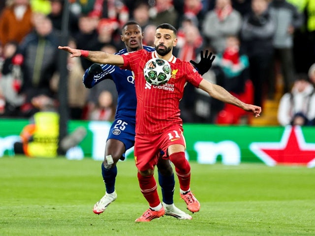 Mohamed Salah of Liverpool during his team's match against Paris Saint-Germain, on March 11, 2025